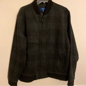 Men’s Faux Wool Bomber Jacket Black Gray Plaid Standard Fit Size Medium NWT